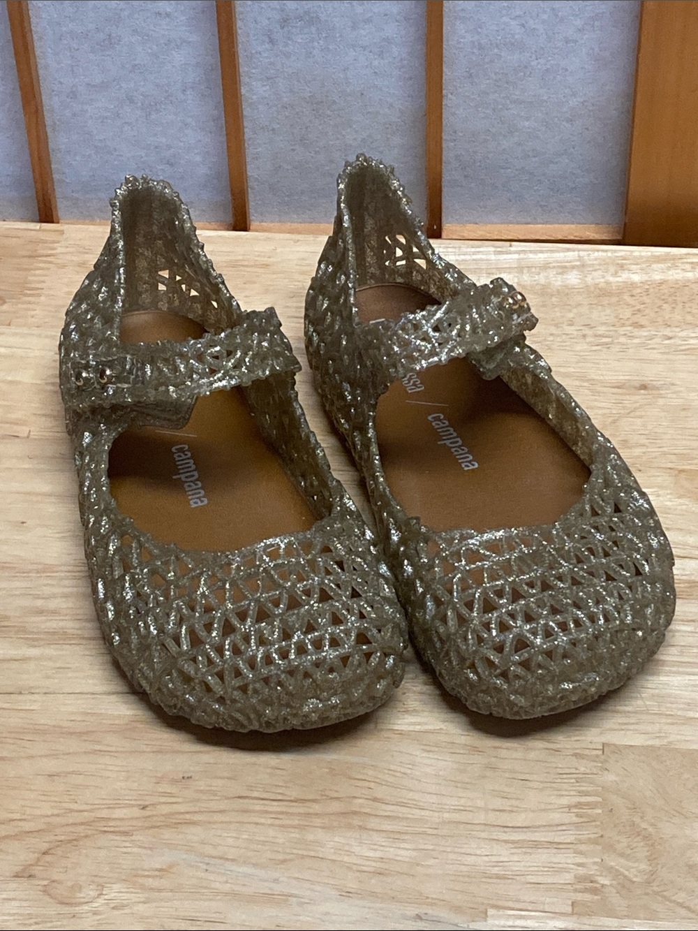 Mini Melissa Campana Papel Zig Zag Mary Janes Gold Glitter – Size 10 Toddlers